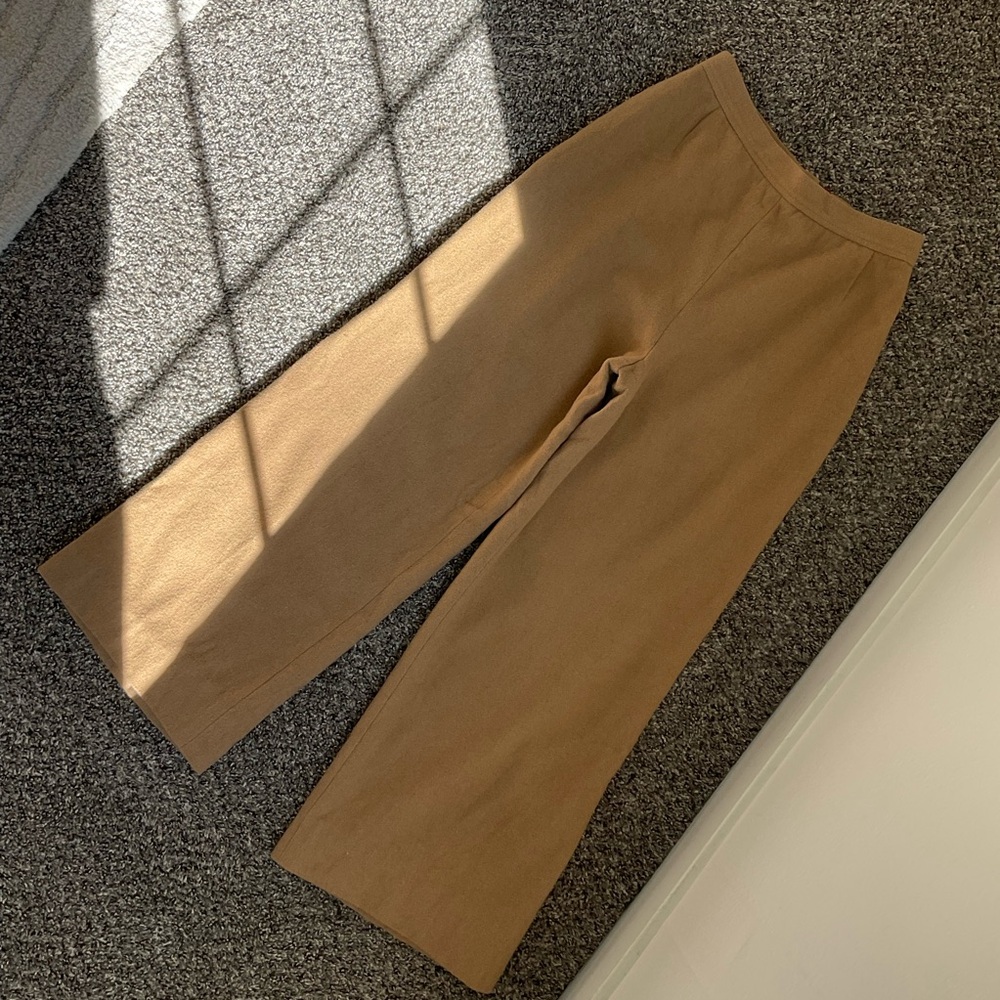 Vintage 70s Dalton Camel Wool Wide Leg Trousers Size 12